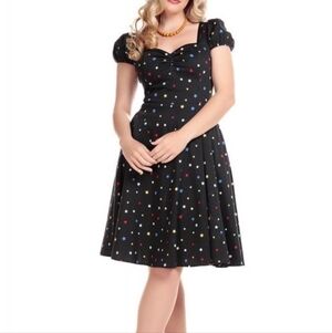 Collectif London Retro Vintage Pin up Mimi Rainbow Star Constellation Dress Sz L